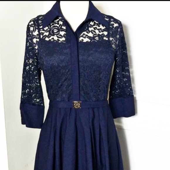 Navy Blue Retro Style Pinup Dress - Picture 2 of 9